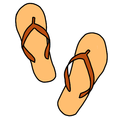 An orange pair of flip flops, known as thongs in Australia.